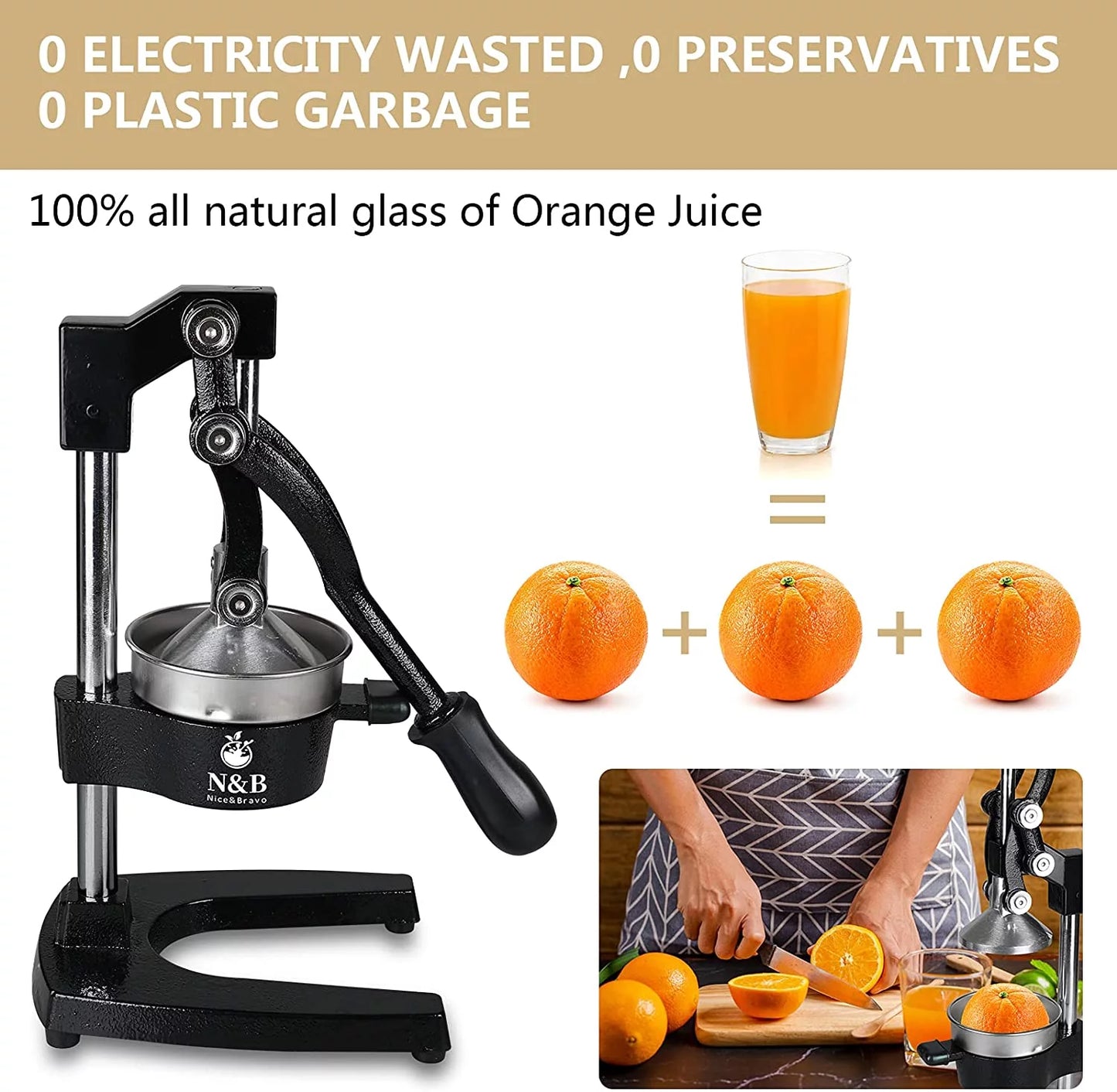 Professional commercial grade hand juicer, manual citrus press orange squeezer, grey