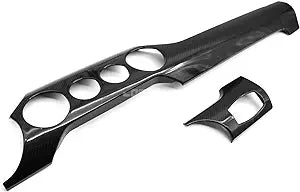 Cobra-tek real dry carbon fiber dashboard compatible with mustang s550 2015-2022 2 pieces center dash trim (4 holes) - gloss black