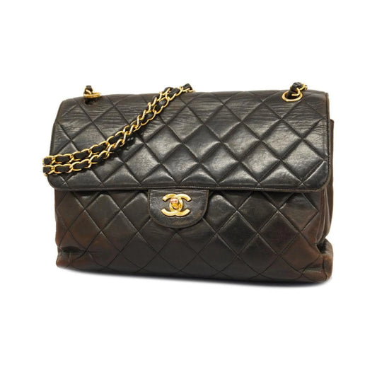 Pre-owned chanel shoulder bag matelasse double face w chain lambskin black women's (good)