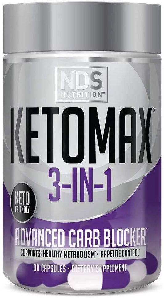 Nds nutrition keto-max advanced 3-in-1 - keto pills for fat loss support - carb blocker appetite suppressant - white kidney bean, chitosan, raspberry ketones, and vanadium (90 capsules)