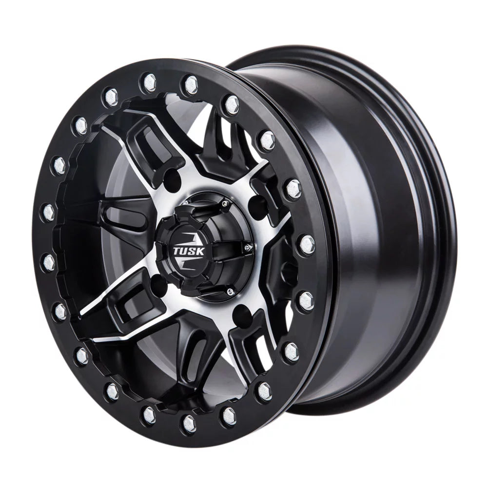 (2 pack) 4/137 tusk wasatch beadlock wheel 15x7 5.0 + 2.0 machined/black for can-am defender hd10 pro limited 2021-2022