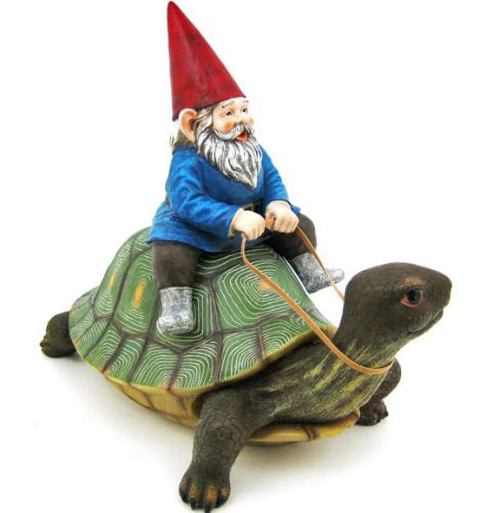 Private label large garden gnome riding turtle statue patio pool