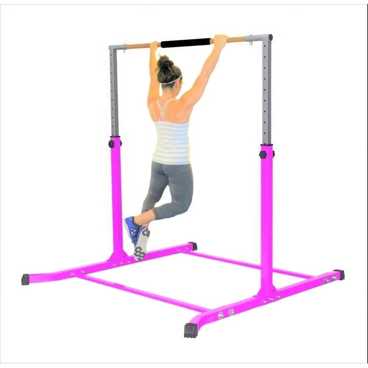 Pro-gymnastics pink adjustable junior kip bar - heavy duty, cushioned hand bar, height up to 5 ft - fitness training for kids