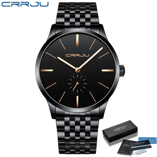 Relogio masculino crrju fashion casual mens watches top luxury ultra thin waterproof stainless steel mesh band quartz watch