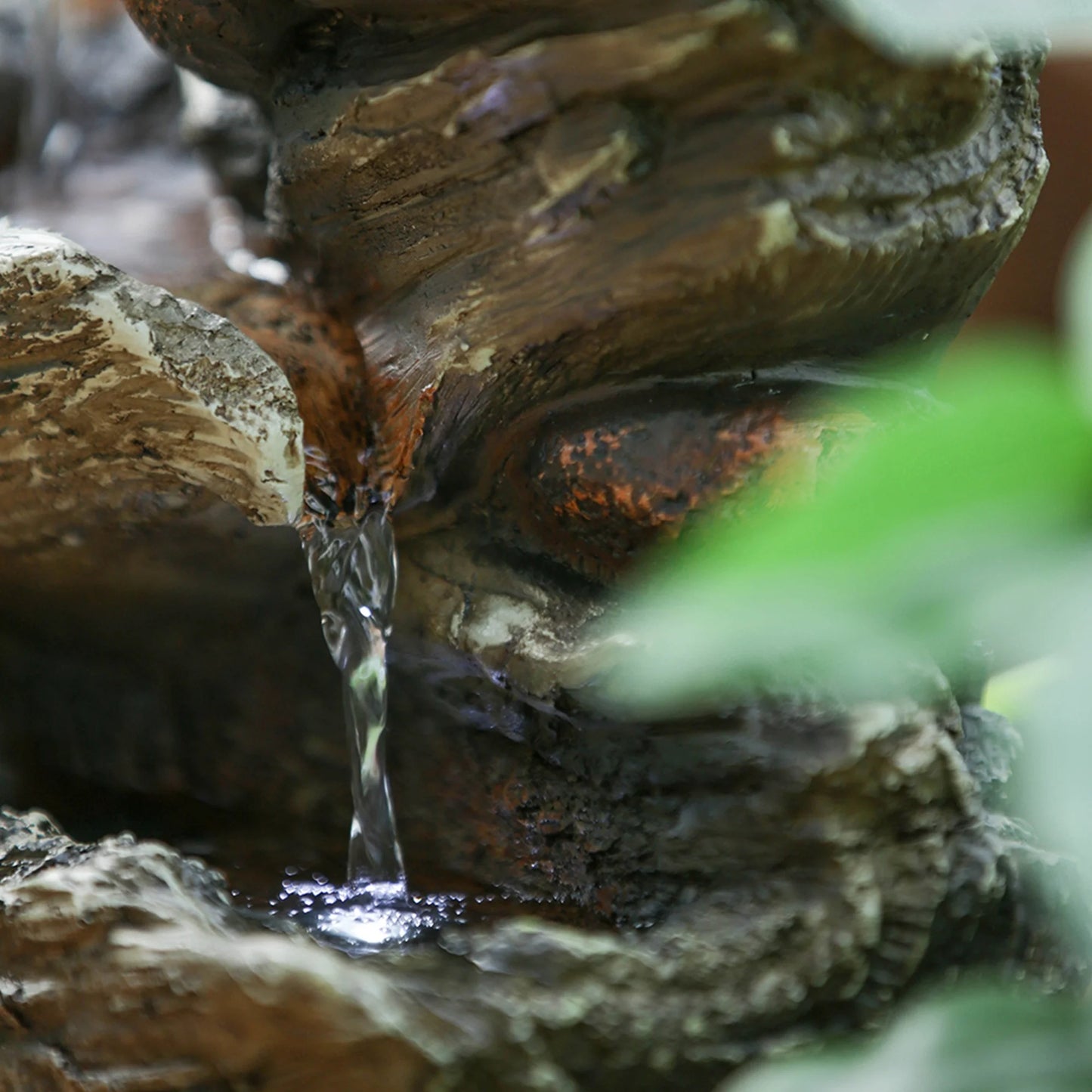 Wood-look 4-tier cascading tabletop fountain - 9x5x14 inches - enhance your space