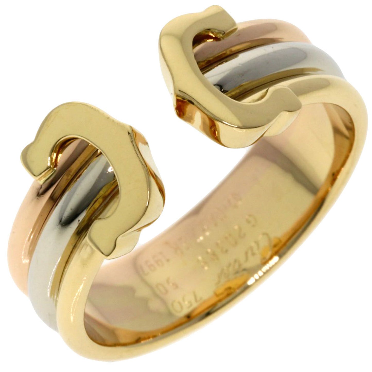 Pre-owned cartier 2c ring #50 k18 yellow gold/k18wg/k18pg women's cartier (good)