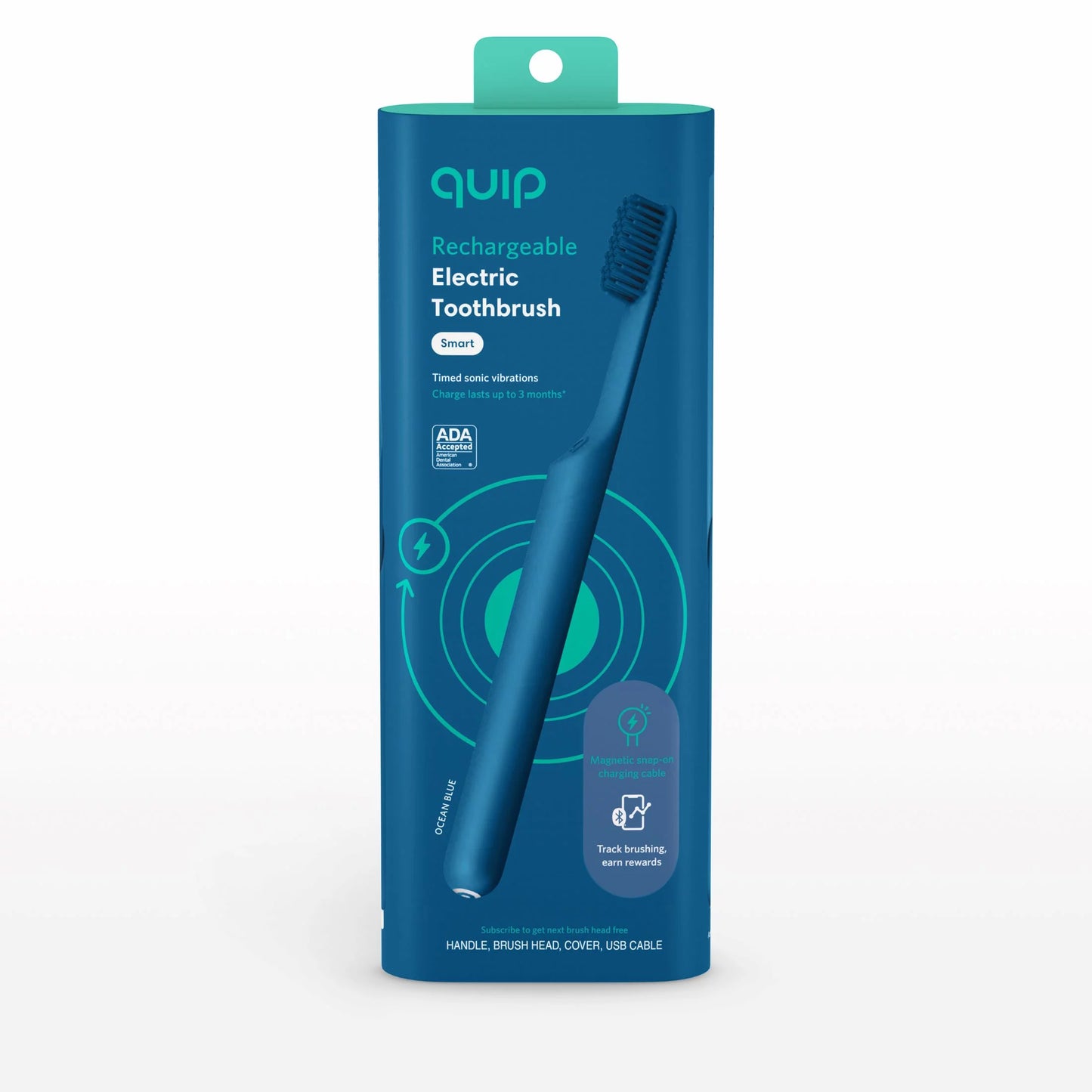 Quip adult smart electric rechargeable toothbrush full head, ocean blue