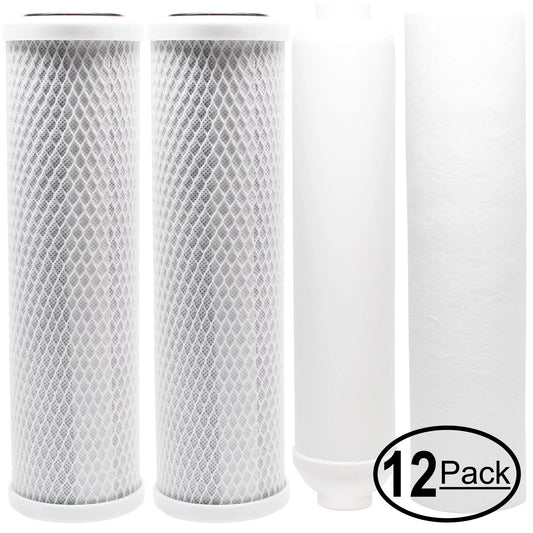 12-pack replacement for filter kit for apec ro-perm ro system - includes carbon block filters, pp sediment filter & inline filter cartridge - denali pure brand