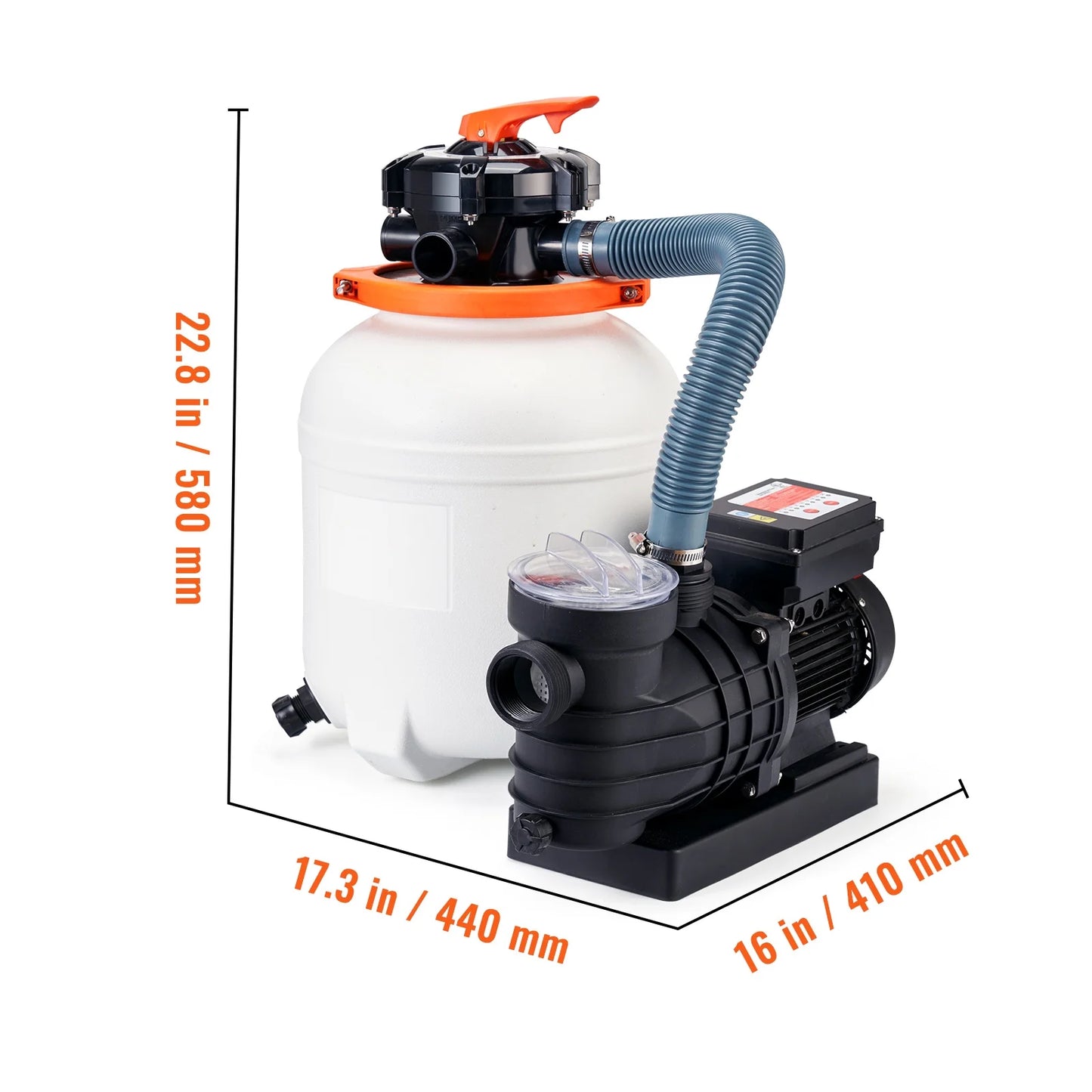 Skyshalo 12" 6-way valve sand filter above ground with 1/2hp swimming pool pump 3000gph flow