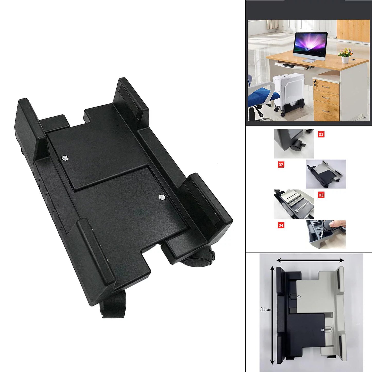 Cpu holder mobile computer stand ,rolls for premium fits most computer cases , felts pads on clamps black