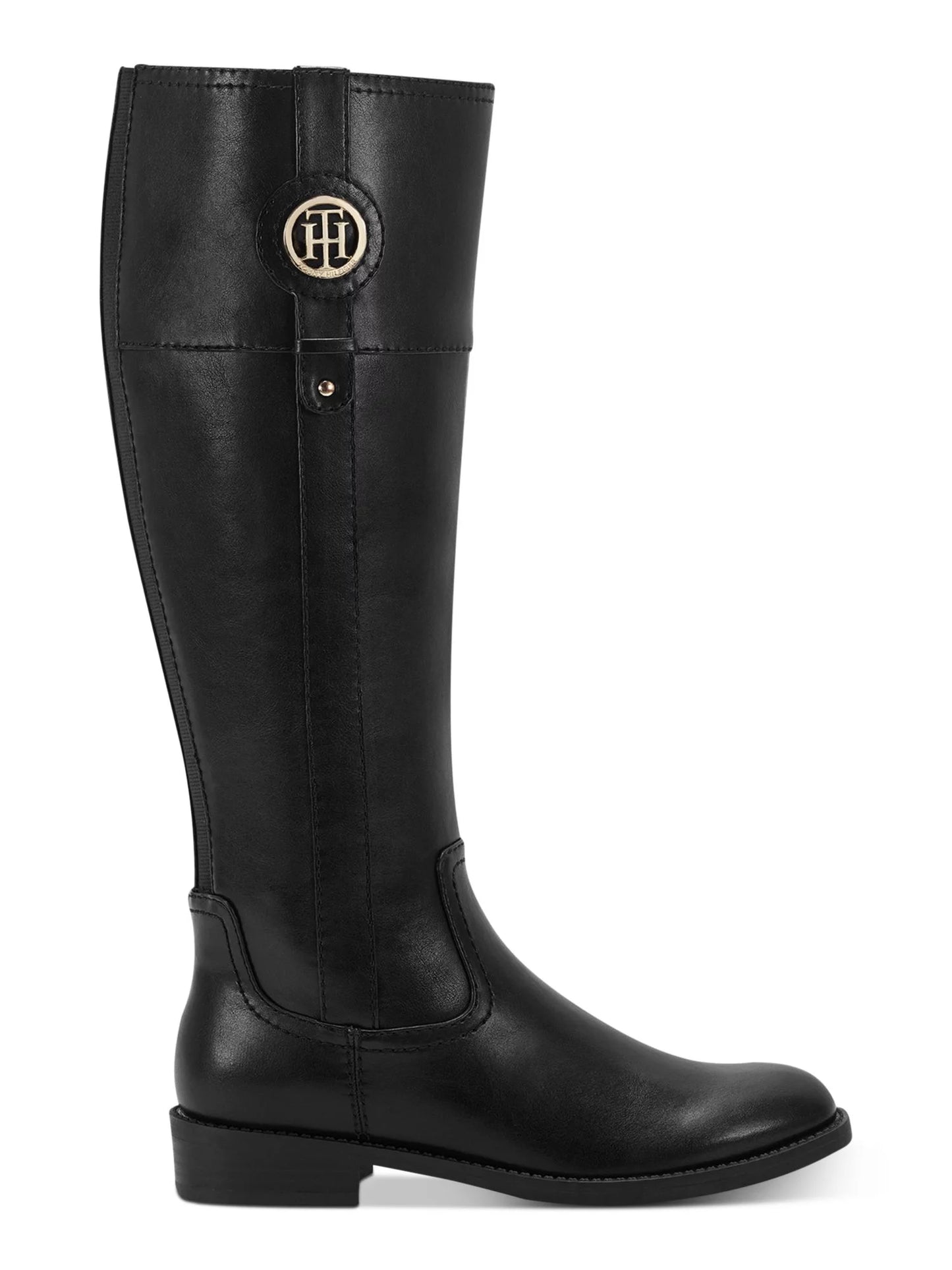 Tommy hilfiger womens black flex gore logo padded imina block heel zip-up riding boot 7 m wc