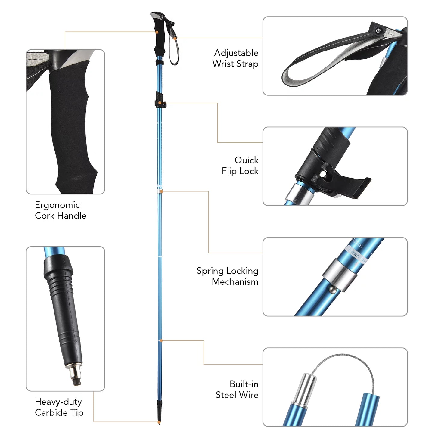 Tomshoo trekking pole for hiking camping backpacking, lightweight and durable, blue