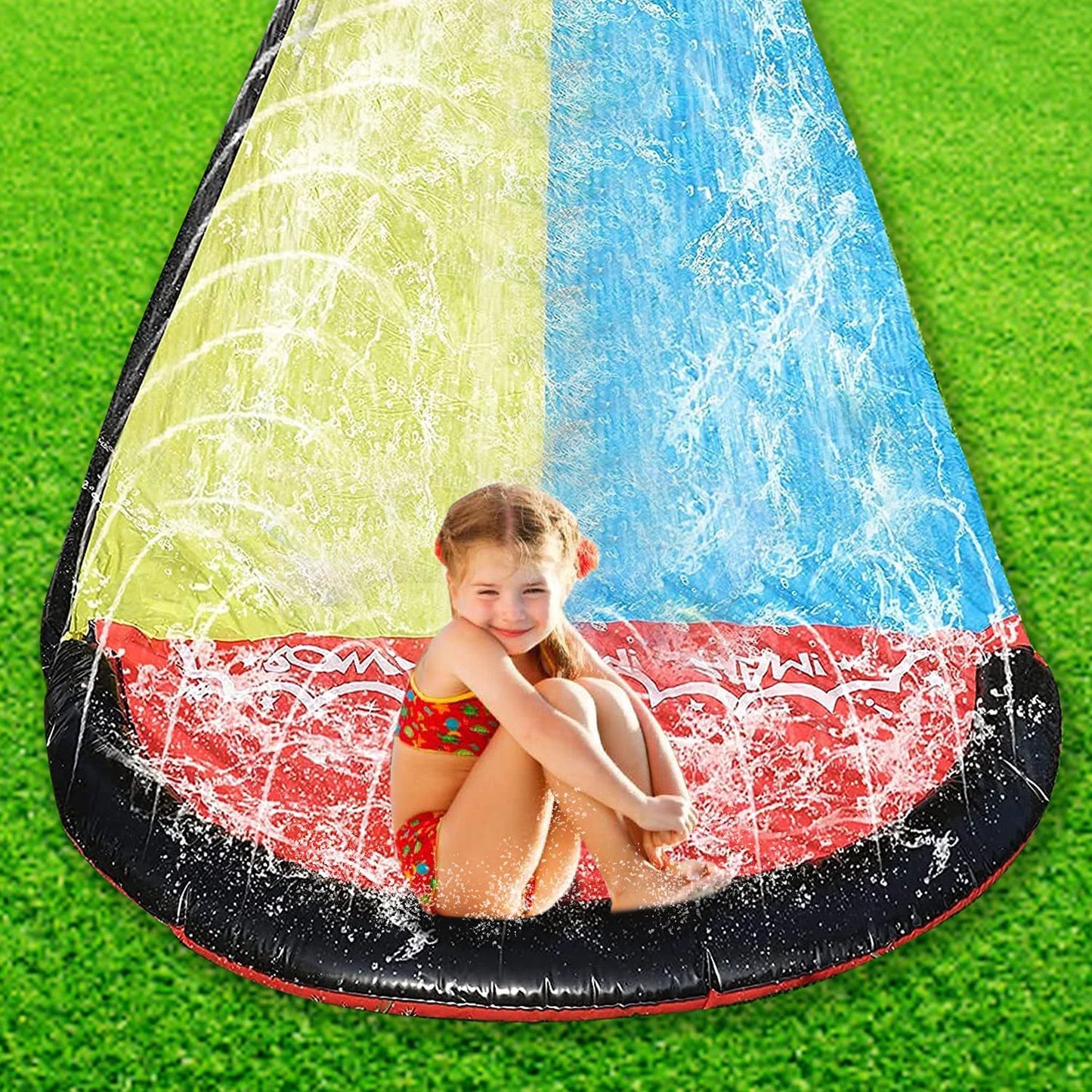 Gazely 15.5ft inflatable water slide game toy with sprinkler holes and crash pad