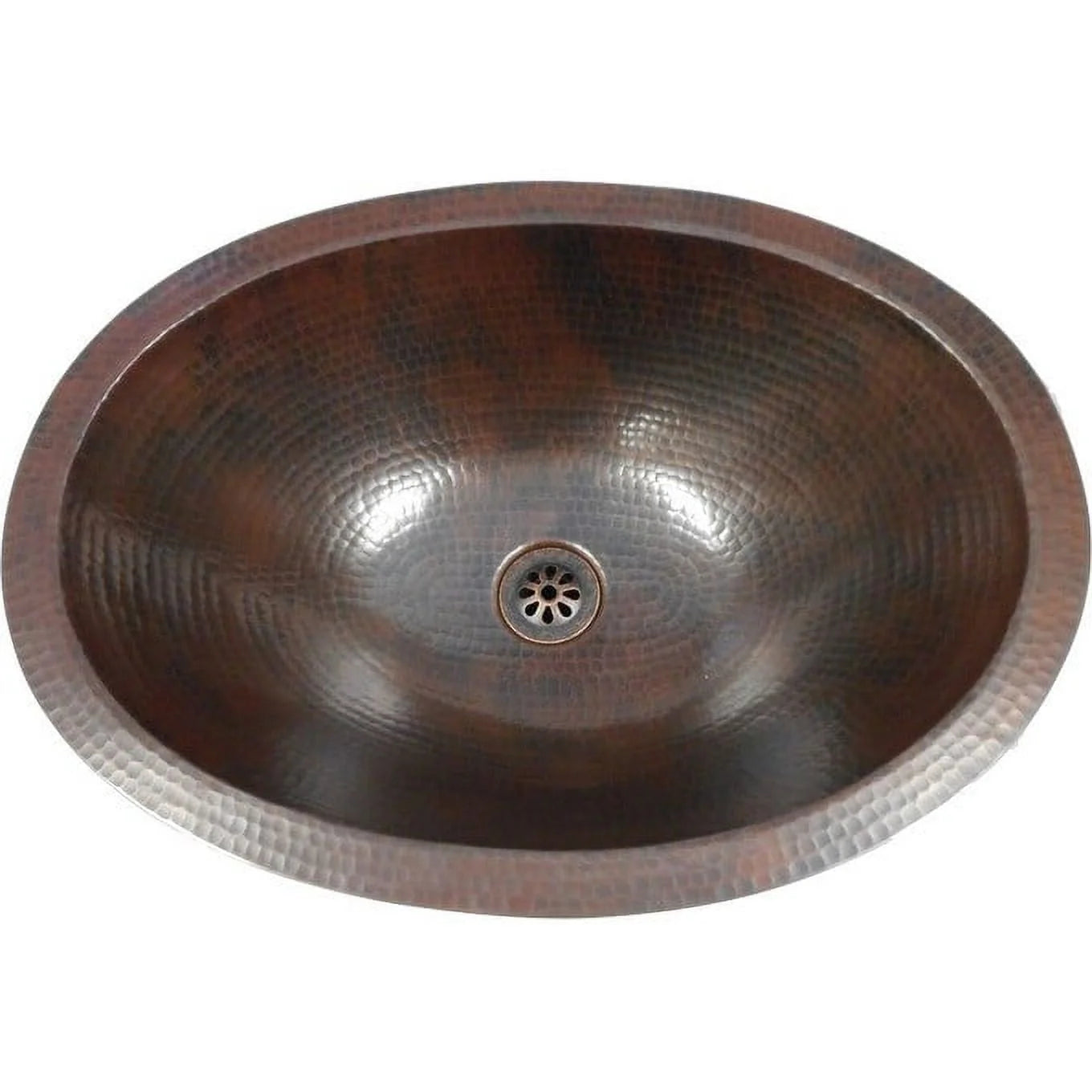 Simplycopper  19" oval copper farmhouse bathroom sink with aged copper daisy dain - 19" x 14" x 5"