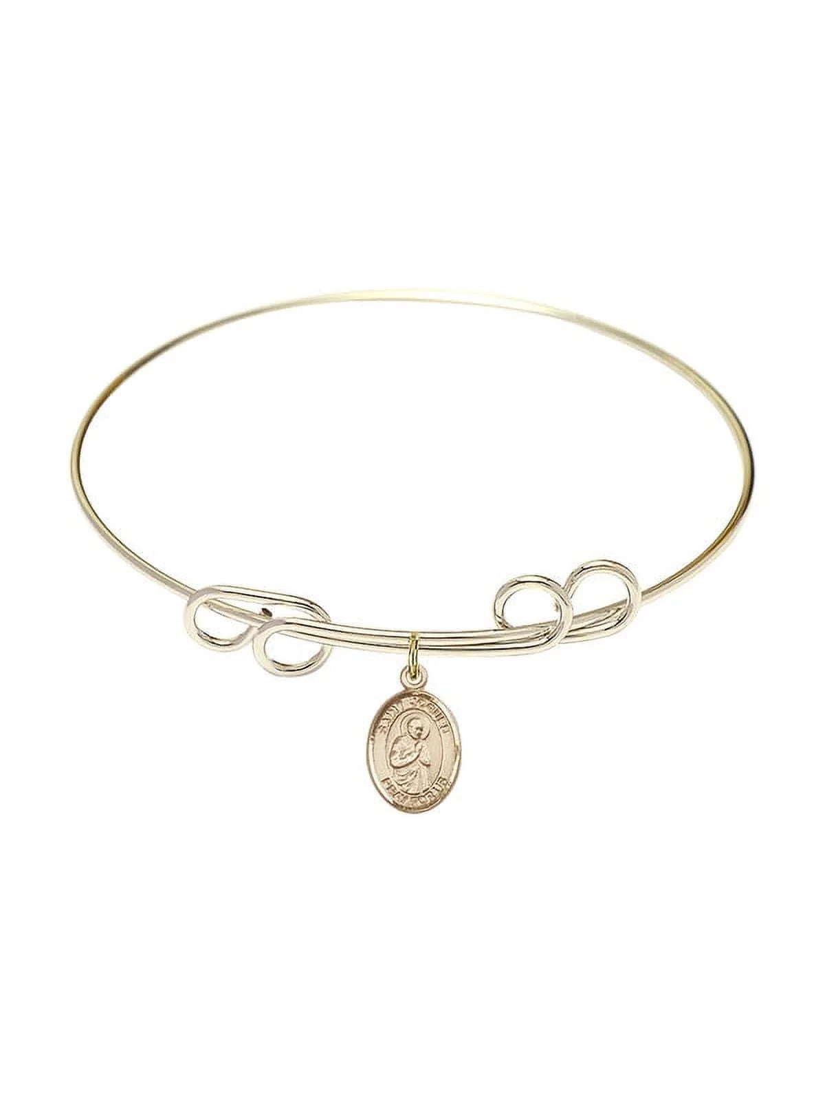 8 inch round double loop bangle bracelet w/ st. isaac jogues in gold-filled