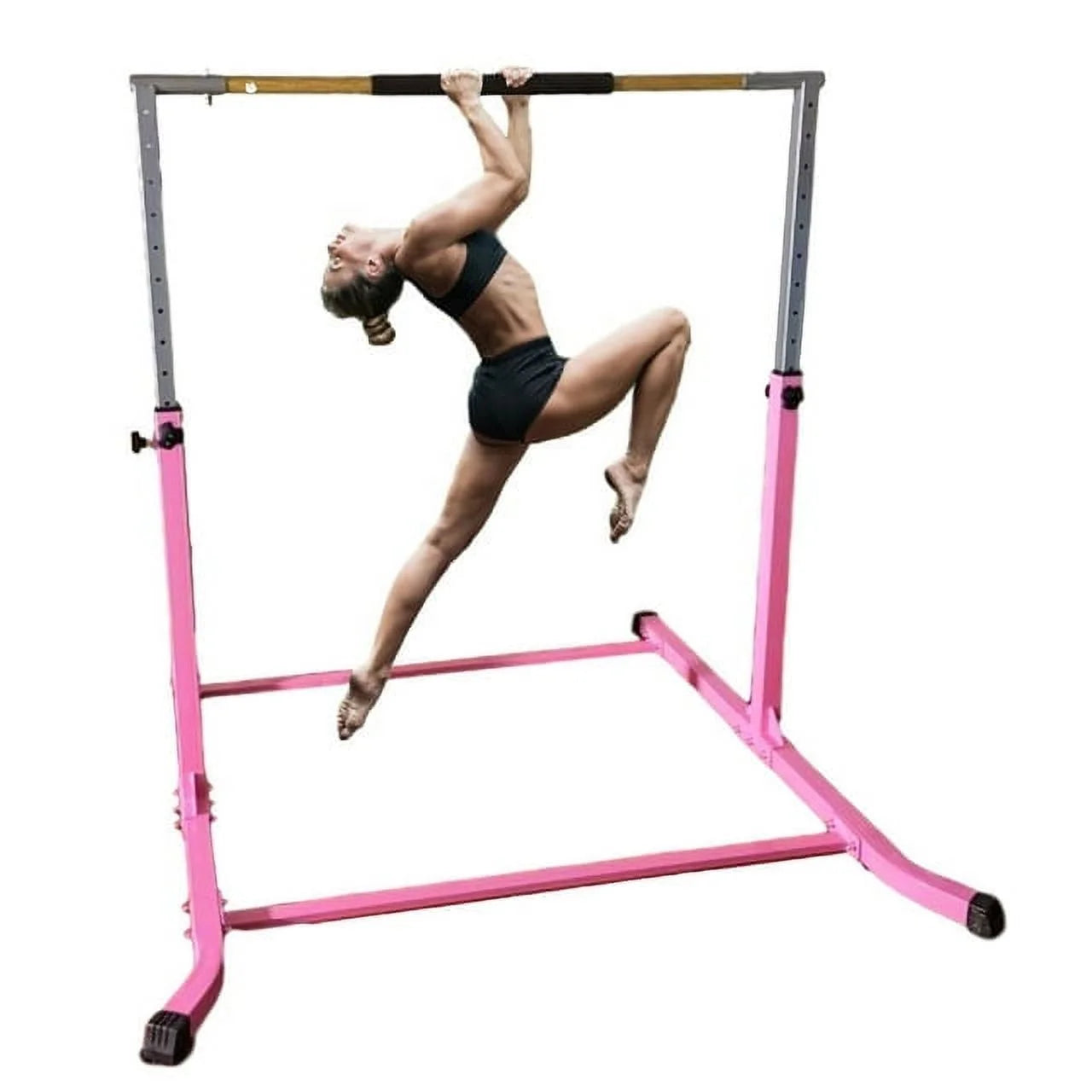 Pro-gymnastics pink adjustable junior kip bar - heavy duty, cushioned hand bar, height up to 5 ft - fitness training for kids