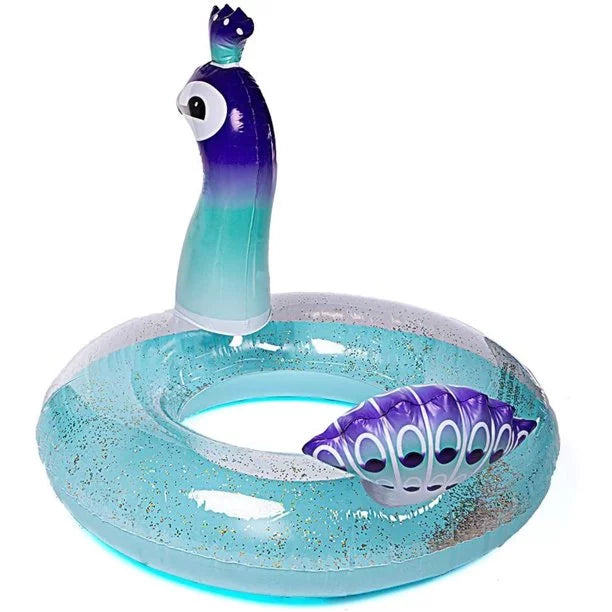 Alin swimming pool toys inflatable glitter pool float peacock designed with fast valves lounge raft decorative water game summer beach party for kids | 48 inch