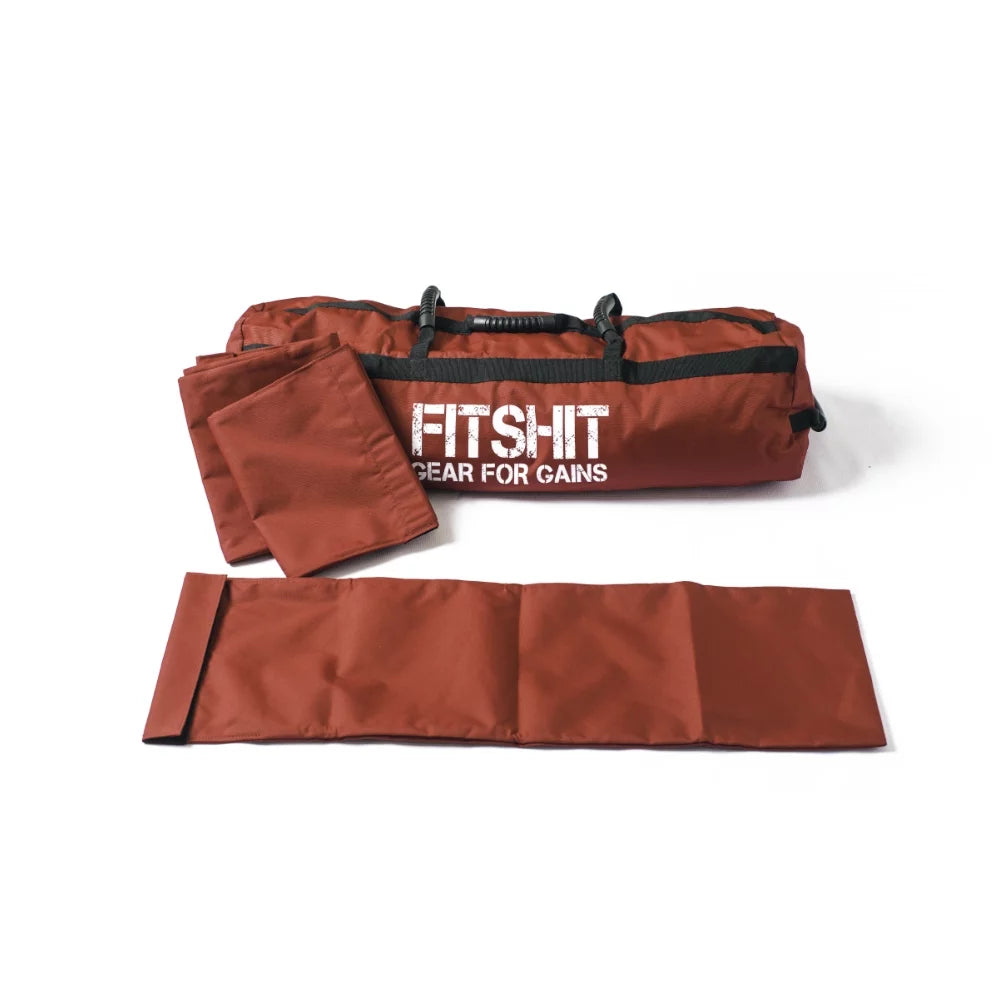 Fitshit heavy duty red medium sandbag for fitness workout. excellent for weightlifting, powerlifting, bodybuilding, training, and gym workouts {sand not included}