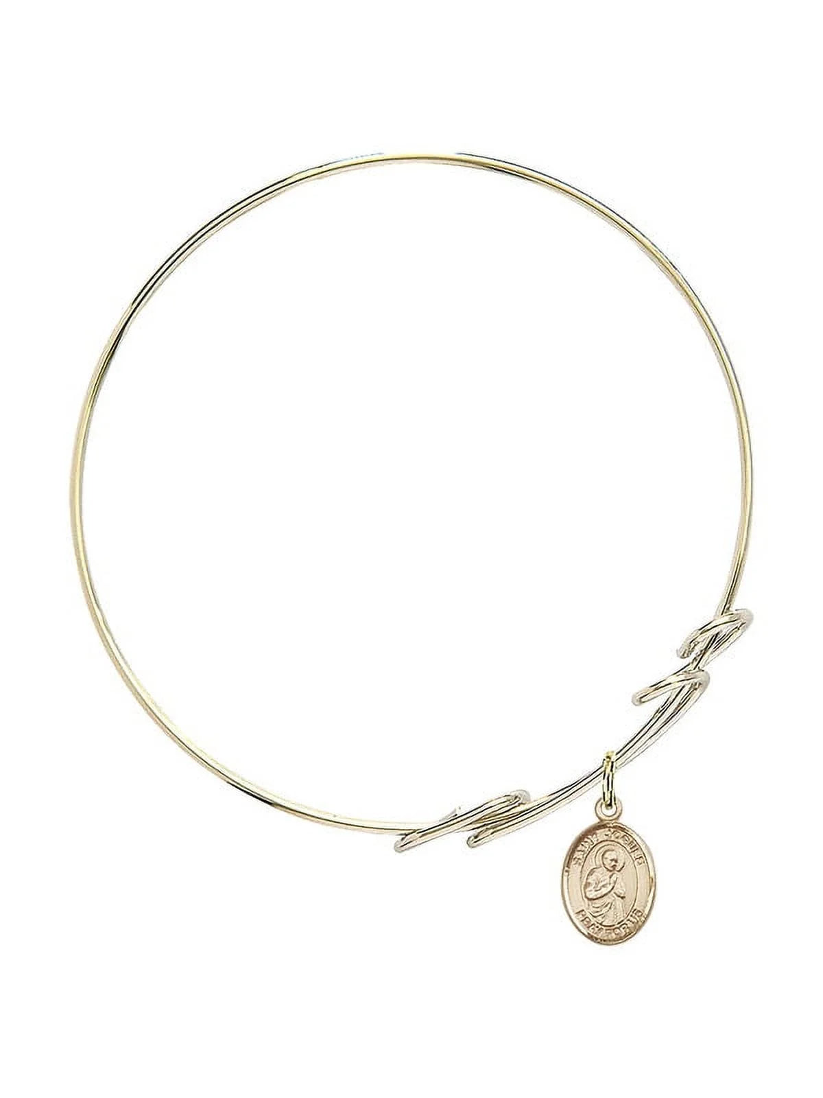 8 inch round double loop bangle bracelet w/ st. isaac jogues in gold-filled