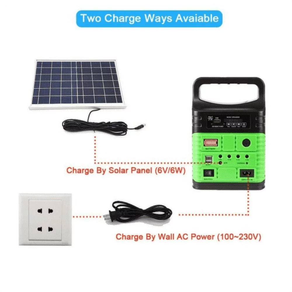 Portable power station and solar generator with 10w solar panel, flashlights, camp lamps with battery usb charger back-up electric system home emergency power outdoor