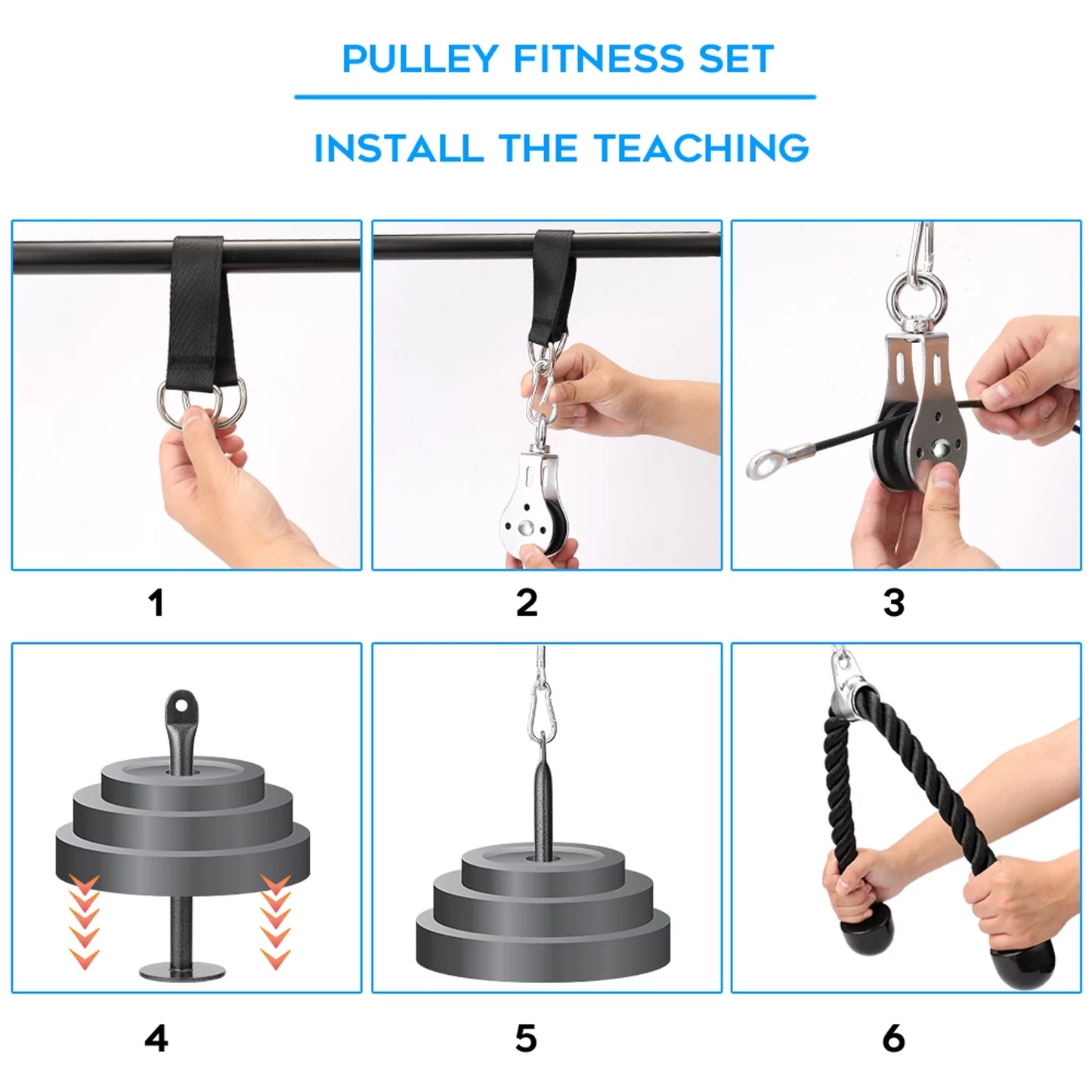 Fitness diy pulley cable machine attachment system loading pin lifting arm biceps triceps blaster hand strength training equipment