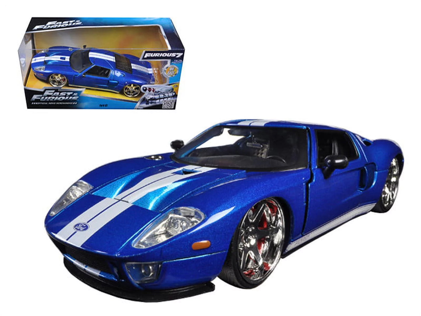 Ford gt blue with white stripes \fast & furious 7\" (2015) movie 1/24 diecast model car by jada"