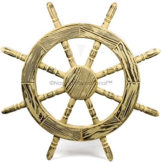 Nagina international rustic antique beautiful wall decor handcrafted pine nautical ship wheel | maritime exclusive wall decor (42 inches, junky brown)