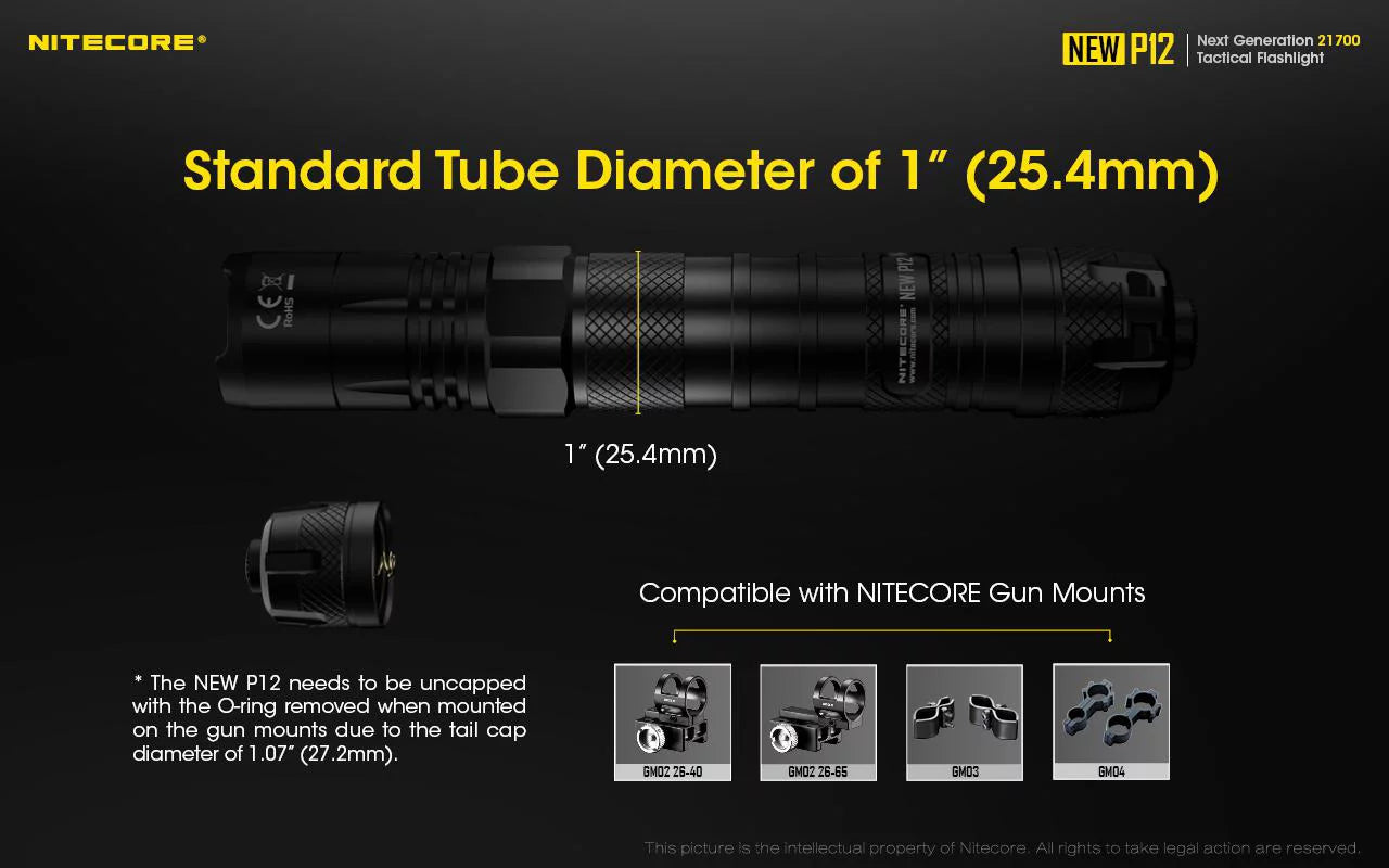 Nitecore new p12 version led flashlight - 1200 lumens w/nl2150hpr battery, usb cord,  and  3amp wall adapter