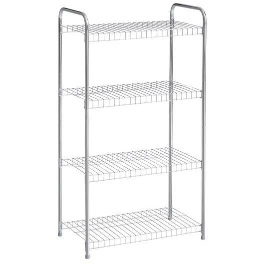 Rubbermaid freestanding 4-tier multipurpose wire shelving unit, satin nickel.