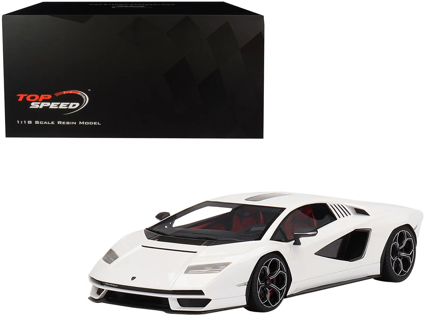 Diecast lamborghini countach lpi 800-4 bianco siderale white with black accents 1/18 model car by top speed