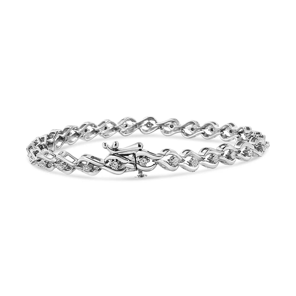 .925 sterling silver 1/10 cttw round-cut diamond link bracelet (i-j color, i3 promo clarity) - 7.25"