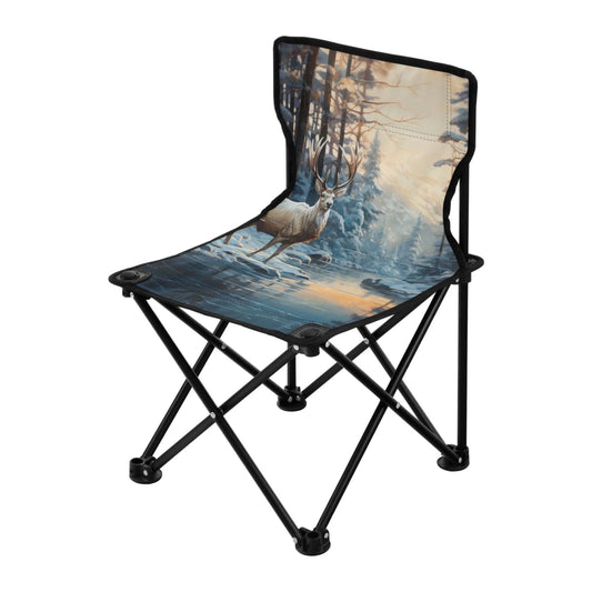 Deer in winter forest portable camping chair small for kids outdoor folding beach chair fishing chair lawn chair with carry bag