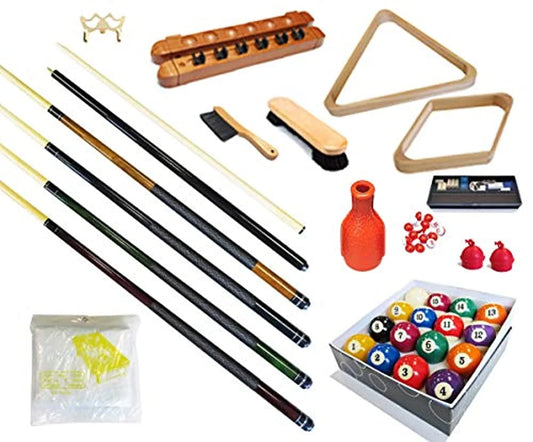 Pool table - premium billiard 32 pieces accessory kit - pool cue sticks bridge ball sets