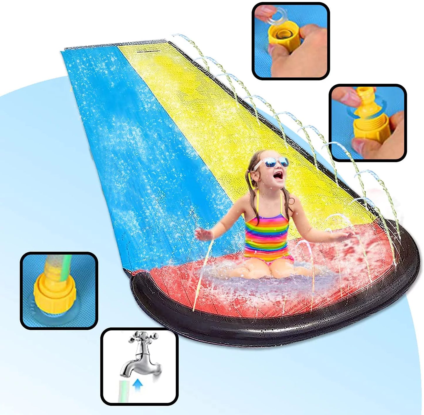 Gazely 15.5ft inflatable water slide game toy with sprinkler holes and crash pad