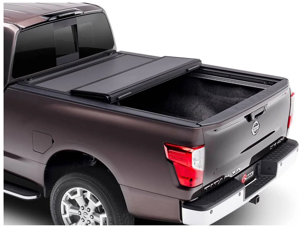 Bak by realtruck bakflip mx4 hard folding truck bed tonneau cover | 448525 | compatible with 2017 - 2023 nissan titan 5' 7" bed (67")