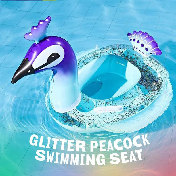 Alin swimming pool toys inflatable glitter pool float peacock designed with fast valves lounge raft decorative water game summer beach party for kids | 48 inch