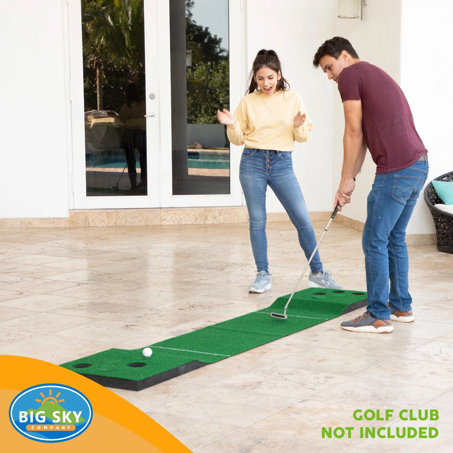 Big sky lawn golf green hitting and putting mat game