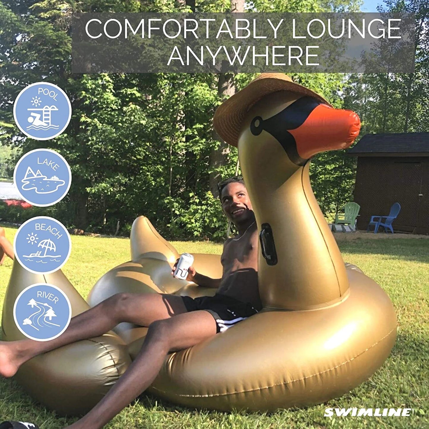 Swimline vinyl inflatable giant rideable pool float, gold