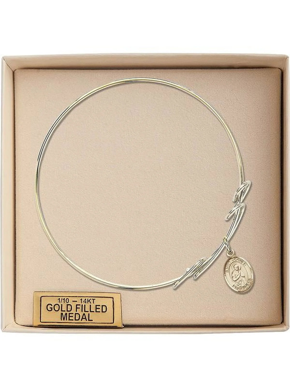 8 inch round double loop bangle bracelet w/ st. isaac jogues in gold-filled