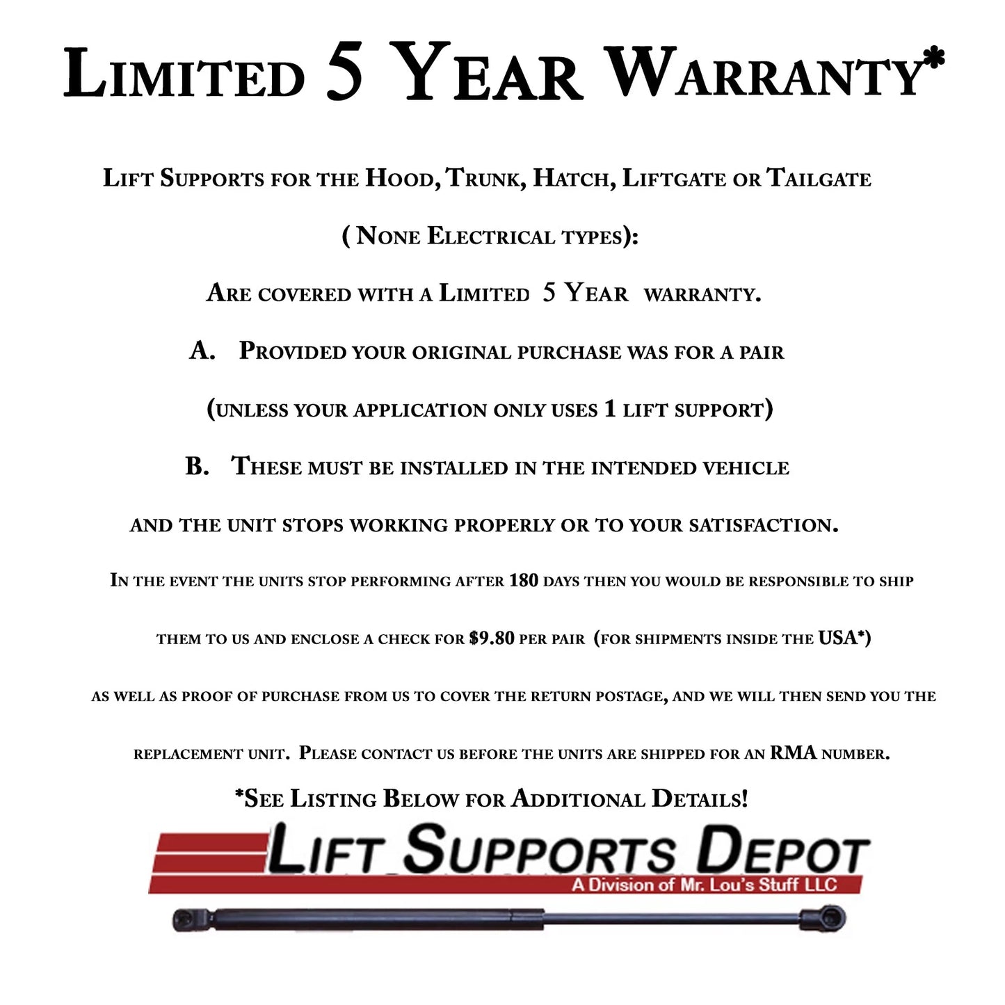 Qty 2 made by strong arm 4686 fits ford mustang 79 to 93 trunk lift supports w/ spoiler fits select: 1976-1977 dodge aspen, 1983-1986 mercury grand marquis