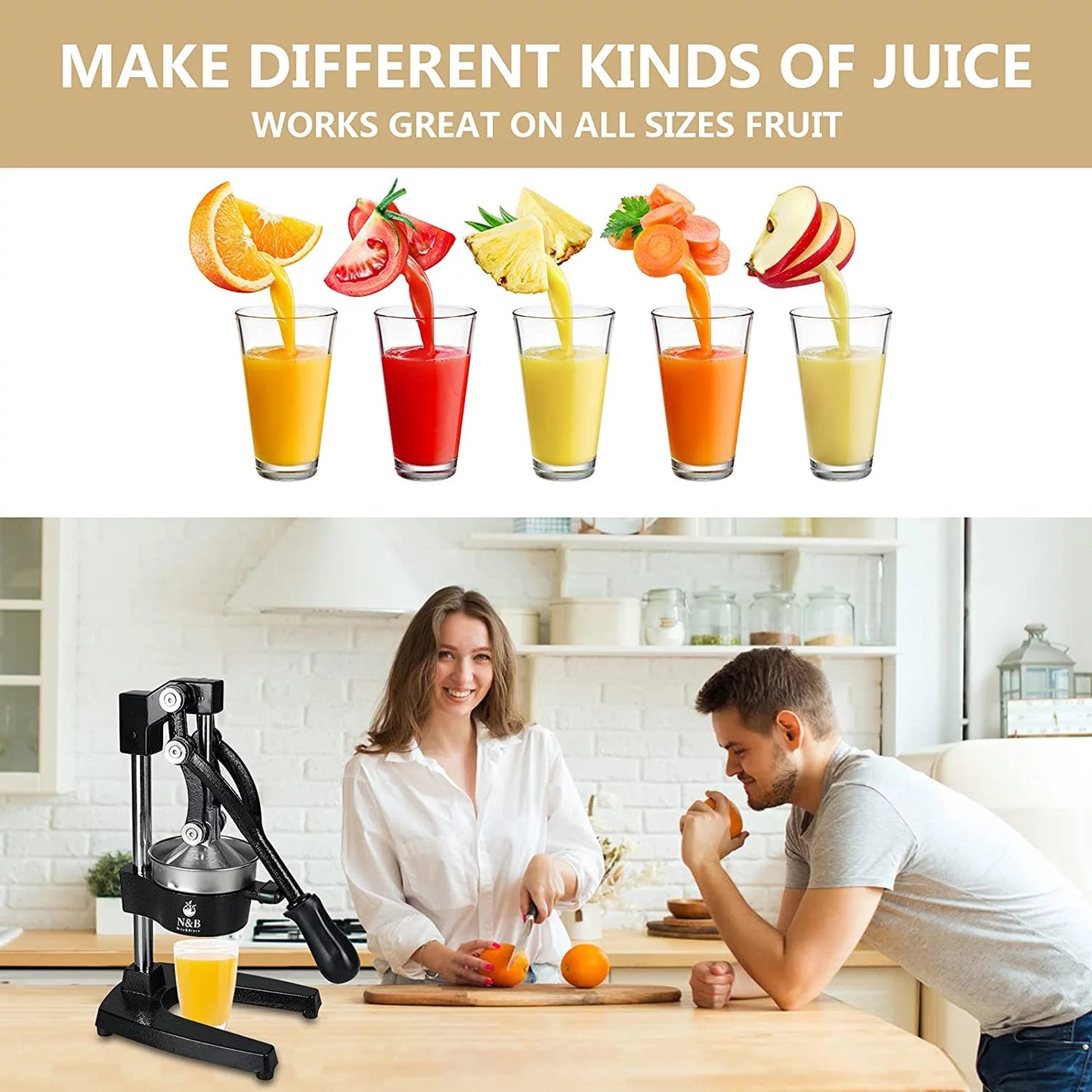 Professional commercial grade hand juicer, manual citrus press orange squeezer, grey