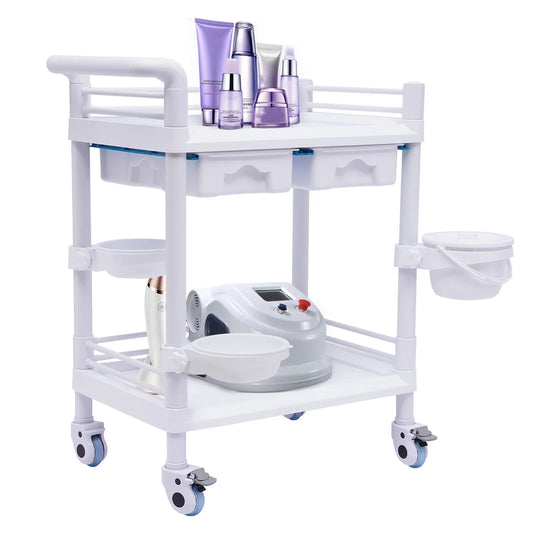 2 tier rolling beauty spa trolley cart, mobile utility cart trolley spacious spa beauty salon rolling trolley with 360°rotate wheels for hospital dental clinic beauty salon