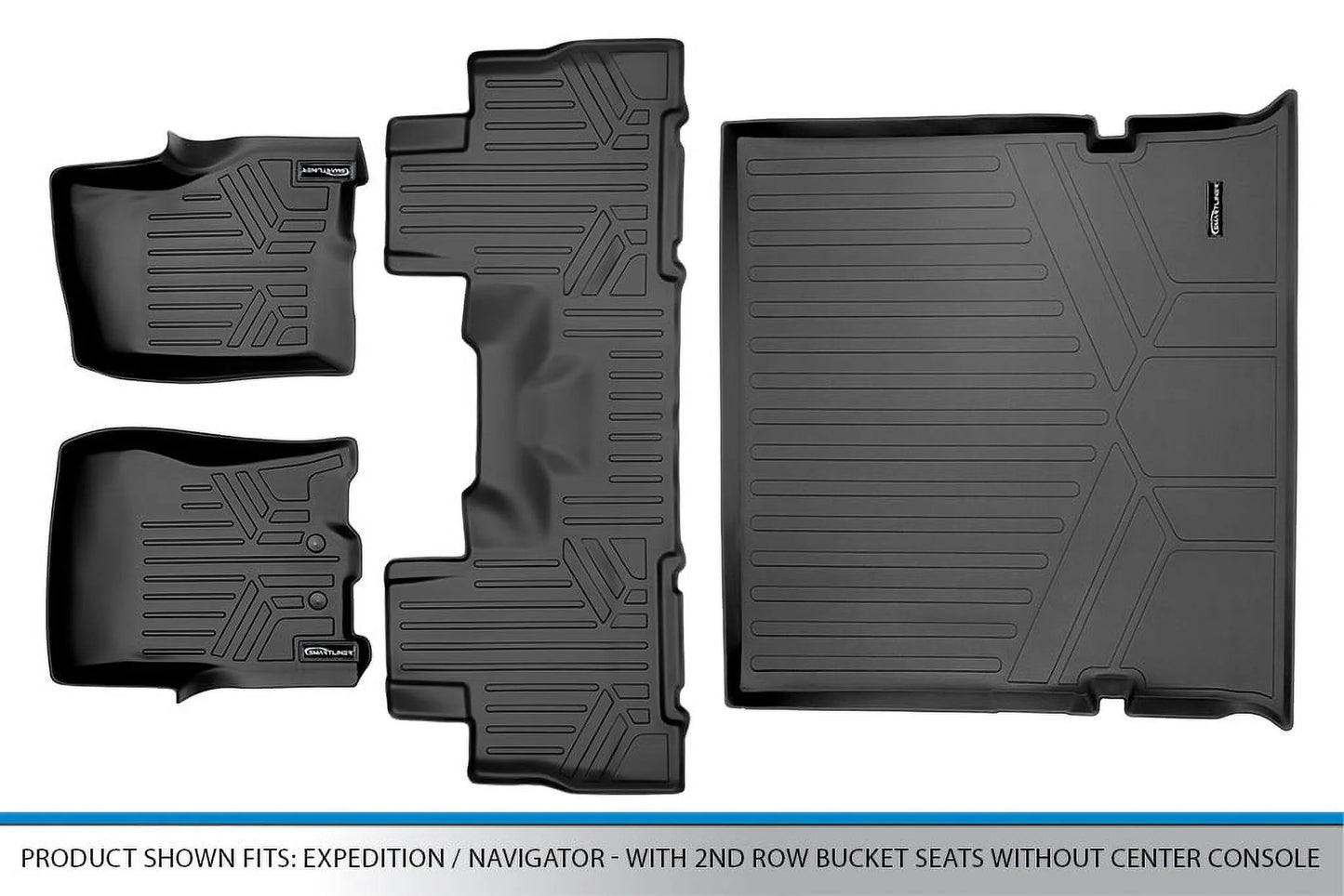 Smartliner sa0183-b0303-d0183 floor mats & cargo liner set with 2nd row bucket seats without center console for 2011-2017 ford expedition, black