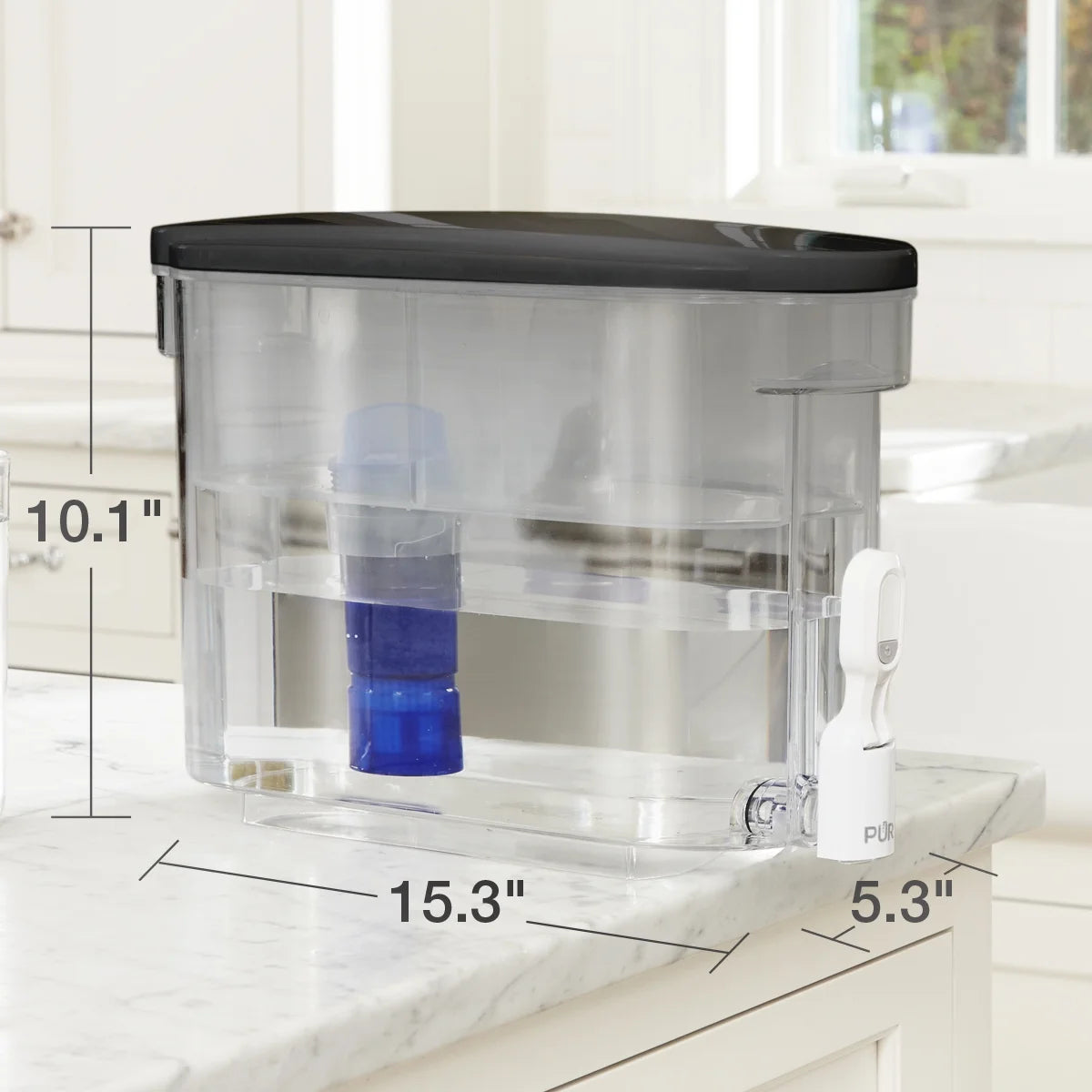 Pur plus 30-cup water filter dispenser system, w 15.3" x h 10.1" x l 5.3", smoke, ds1810ba