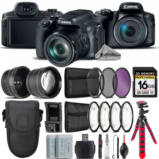 Canon powershot sx70 hs camera + 7 pc filter kit + extra battery - 16gb bundle