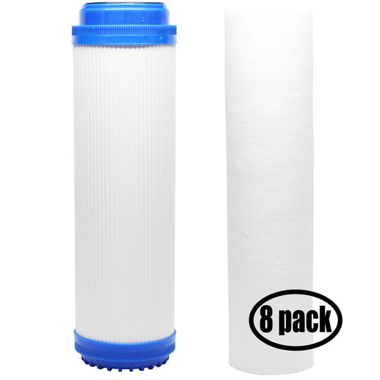 8-pack replacement for filter kit for ge gx1s01r ro system - includes polypropylene sediment filter & granular activated carbon filter - denali pure brand