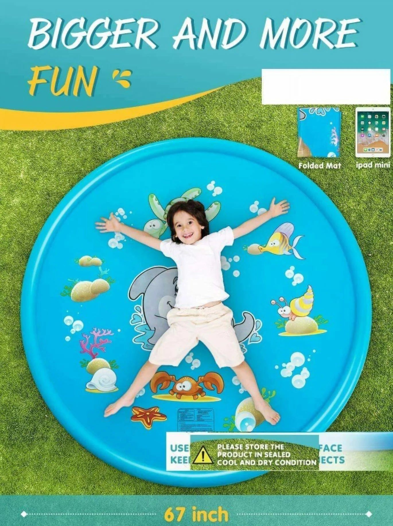 68" water splash sprinkler pad inflatable kids summer play game mat outdoor