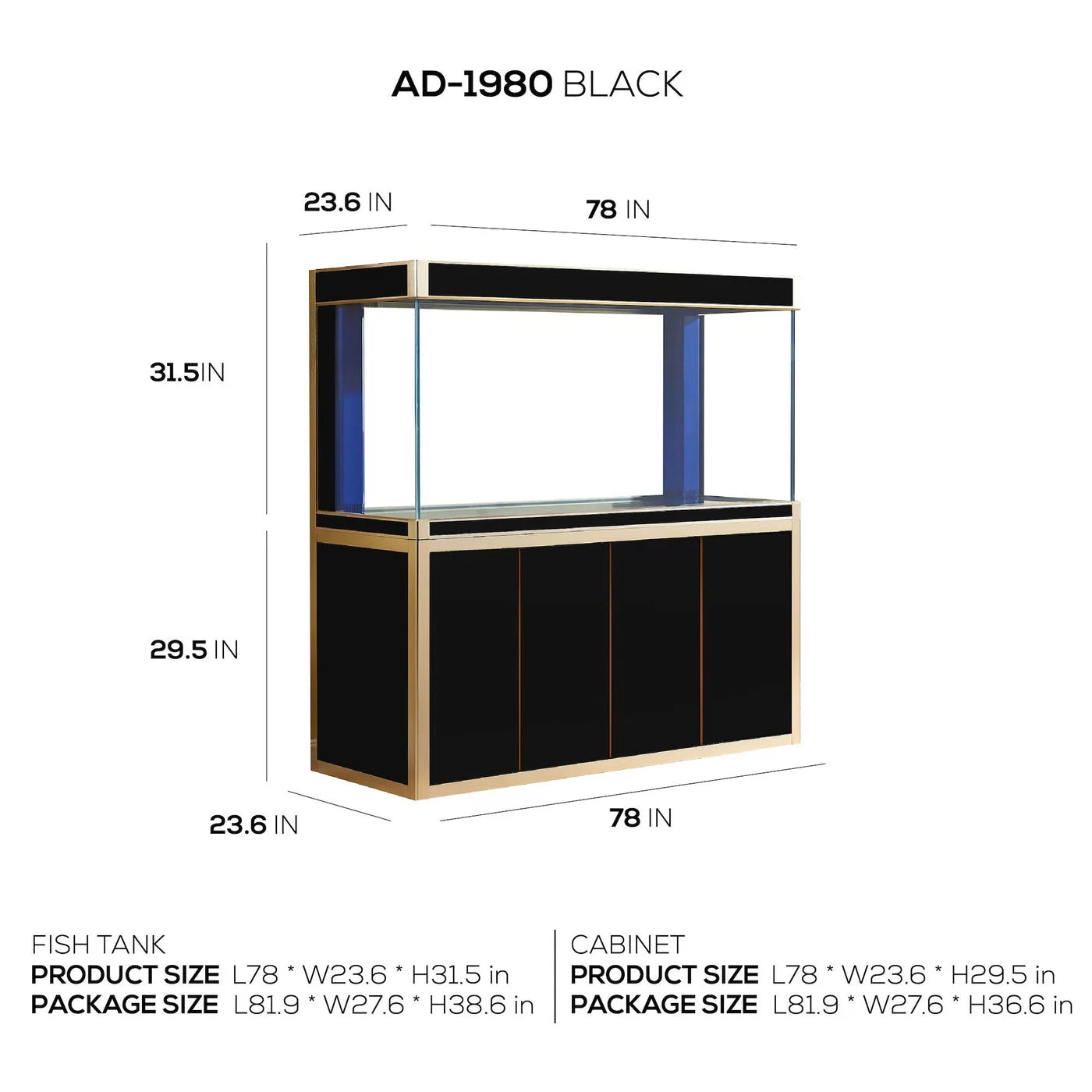 Aqua dream 250 gallon tempered glass all-in-one aquarium black and gold