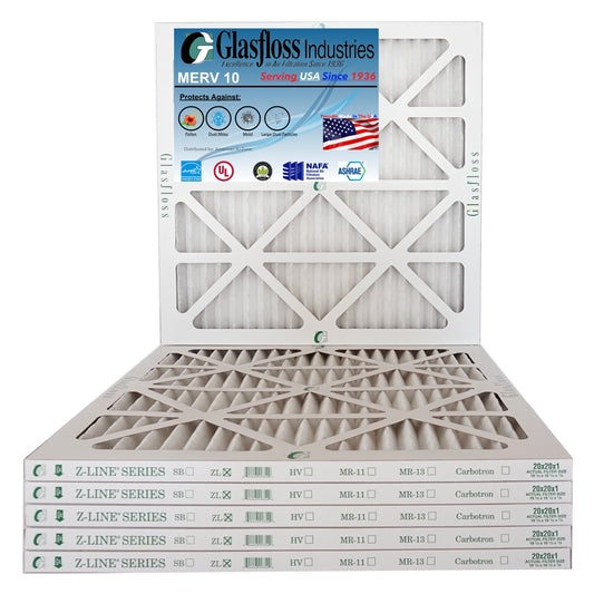 Glasfloss 20x20x1 - merv 10 -qty:6 - furnace air filter - made in usa (actual size: 19.5 x 19.5x7/8 inch)