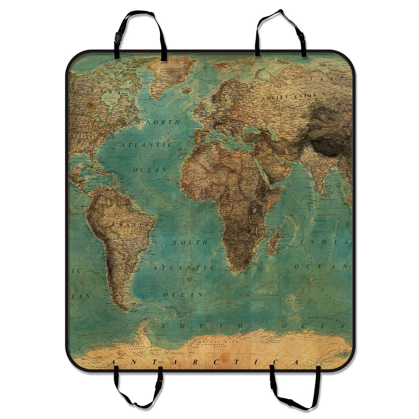 Gckg vintage style world map pattern pet car seat cover dog car seat mat hammock cargo mat trunk mat for cars trucks and suv 54x60 inches